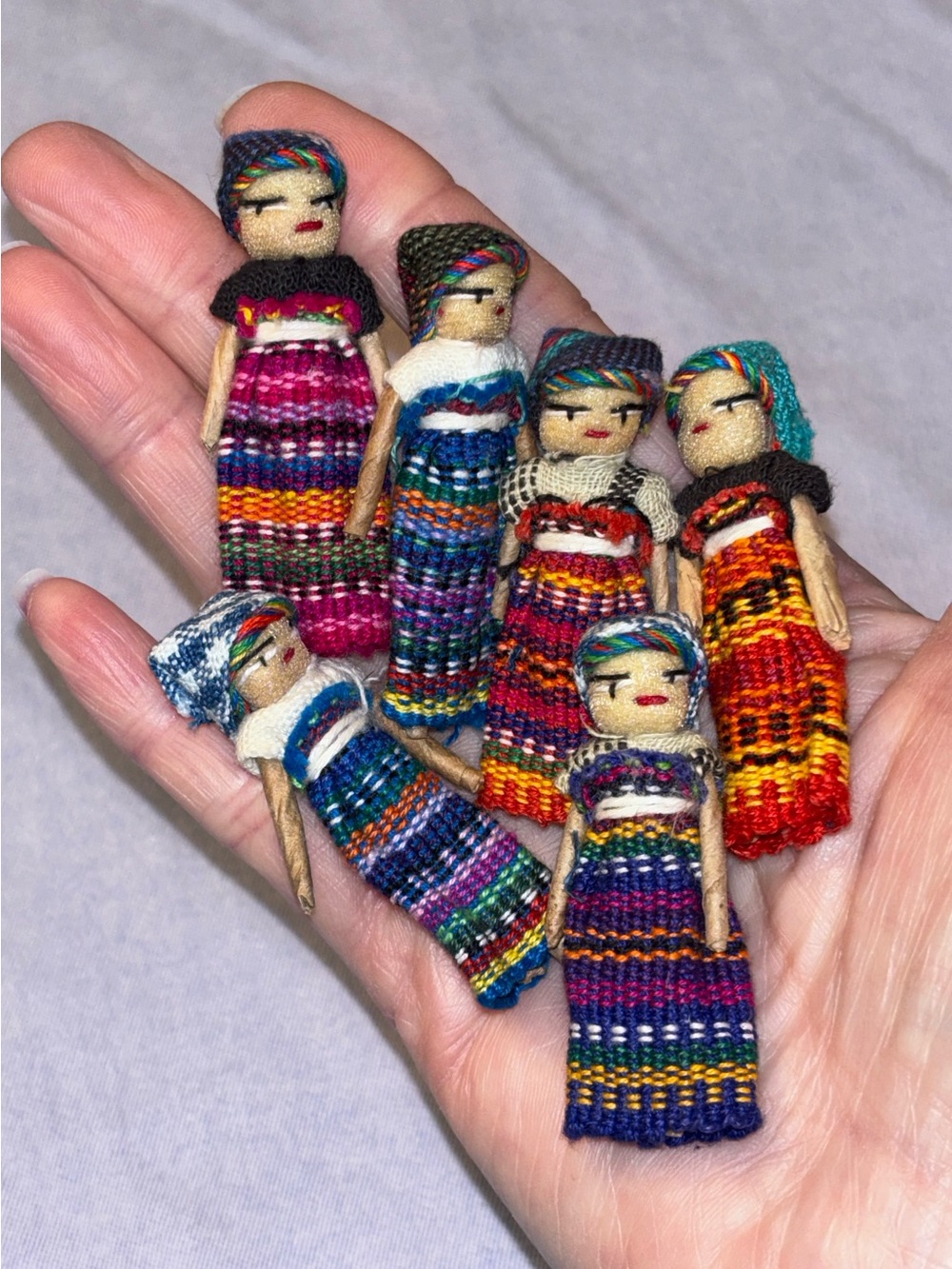 Vintage Guatemalan Mayan Worry Dolls Set of 6 Handmade Muñecas Quitapenas